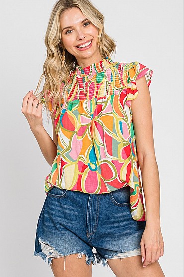 Smocked Floral Top WT60637
