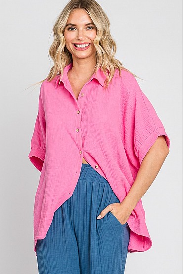Plus Gauze Button Down Top: WT60486PL