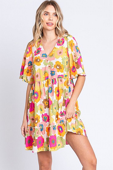 Floral Print Short Dress: WD61754