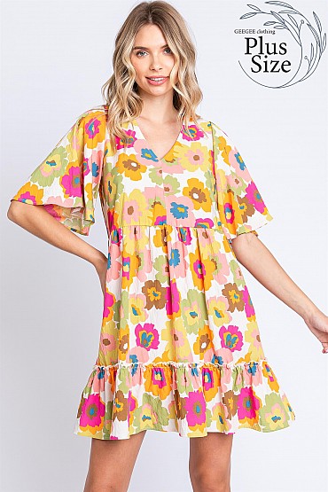 Plus Floral Print Short Dress: WD61754PL
