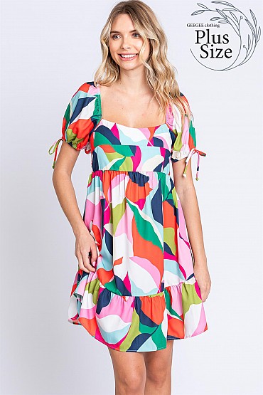 Plus Abstract Print Babydoll Short Dress: WD61477PL