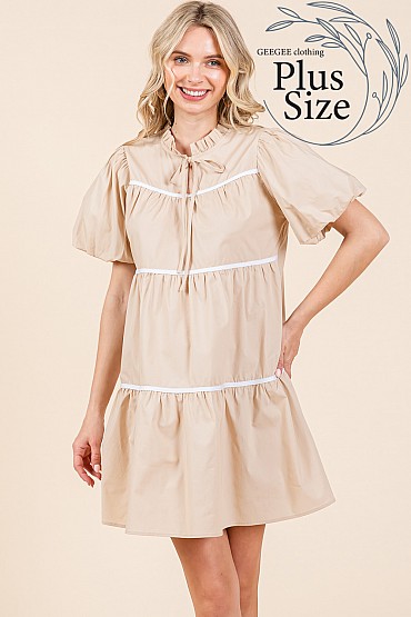 Plus Piping Detail Babydoll Short Dress: WD62023PL