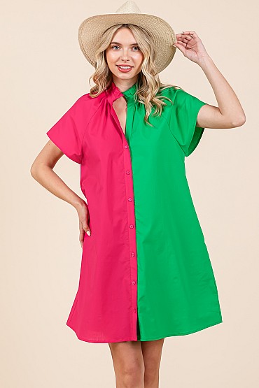 Color Block Shirt Mini Dress: WD61370