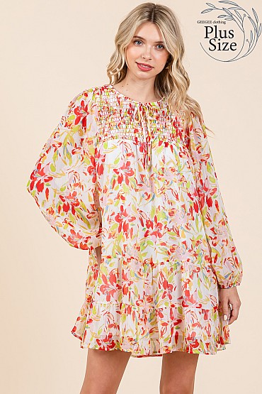 Plus Floral Print See-Through Mini Dress: WD61557PL