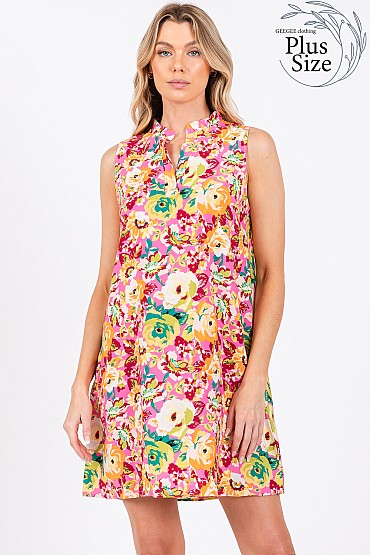 Plus Floral Print Mini Dress, WD61756PL