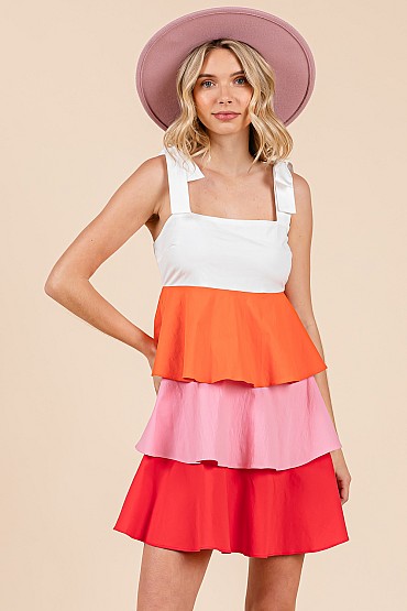 Multicolor Layered Babydoll Mini Sundress, MD51628