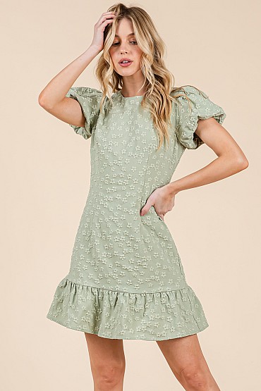 Floral Jacquard Peplum Look Mini Dress, MD51672