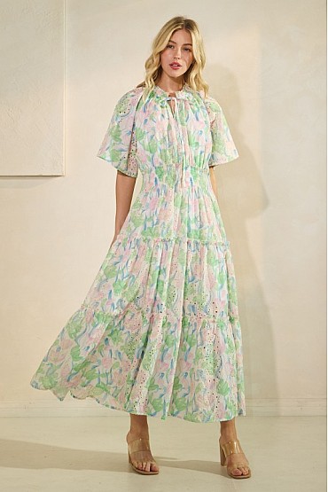 Eyelet Lace Tiered Dress  MD51574