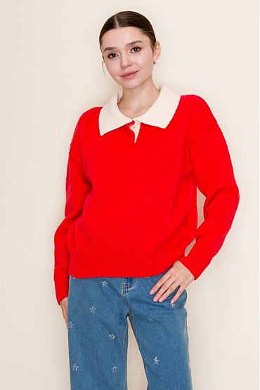 Knit Contrast Collar Sweater OT51978