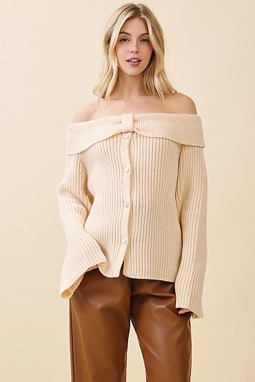 Elegant Off-Shoulder Ribbed Knit Top OT51931