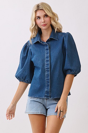 Denim Puff Sleeve Blouse CT52308