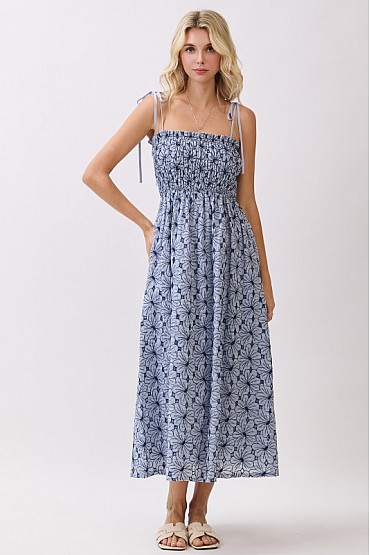 Smocked Floral Midi Dress MD52450
