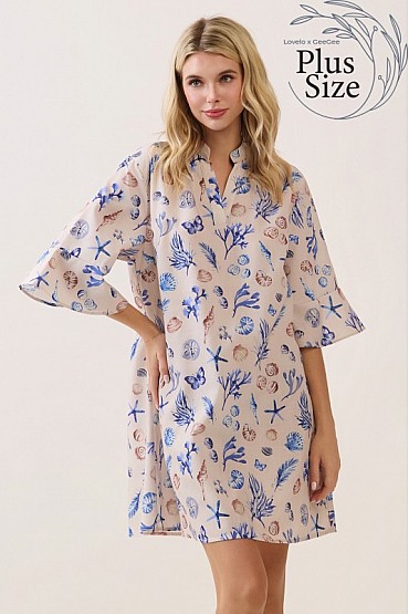 Plus Size Sea Print Tunic Dress CD52636PL