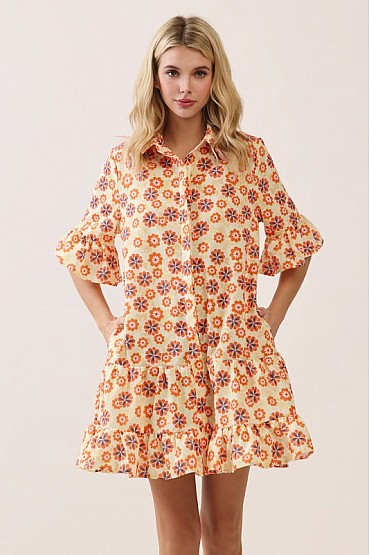 Floral Button-Front Mini Dress CD52666