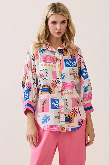 Printed Button-Down Blouse CT52631