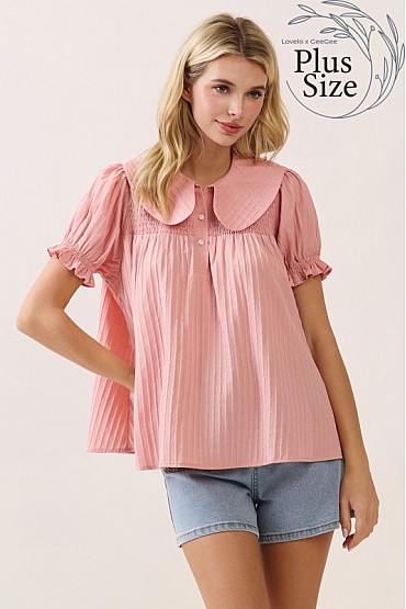 Plus Size Baby Doll Oversized Collar Blouse OT51459PL