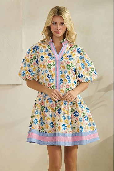 Floral Puff Sleeve Mini Dress CD52521