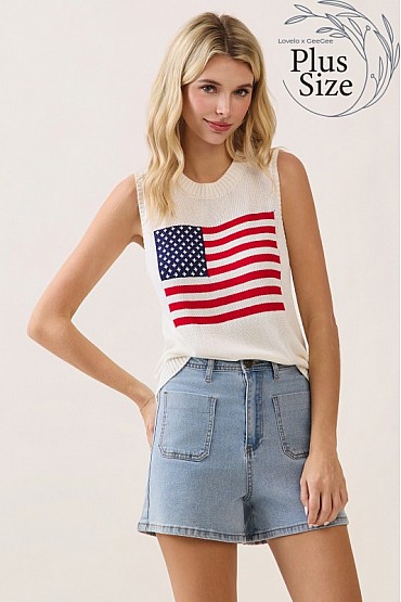 Plus Size Sleeveless Flag Knit Top OT52294PL