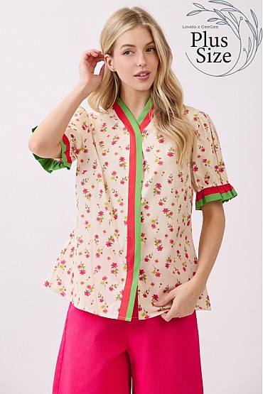 Plus Size V-Notch Floral Top CT52529PL