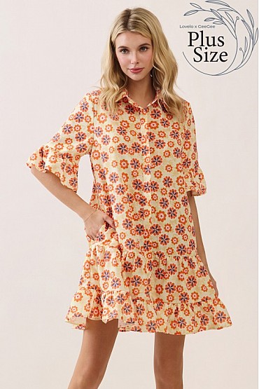Plus Size Floral Button-Front Mini Dress CD52666PL