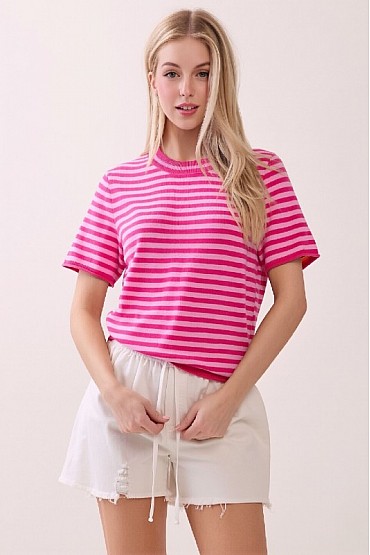 Striped Short Sleeve Knit Top CT52432