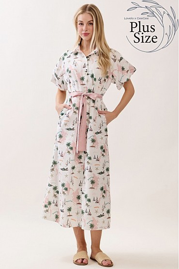 Plus Size Puff Sleeve Button-Front Dress CD52691PL