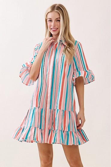 Striped Tiered Ruffle Dress CD52703