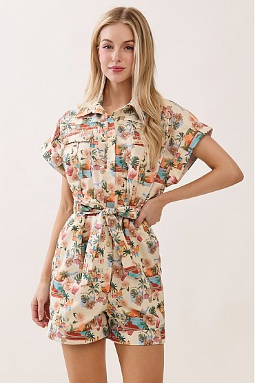 Short Sleeve Collared Romper CR52697