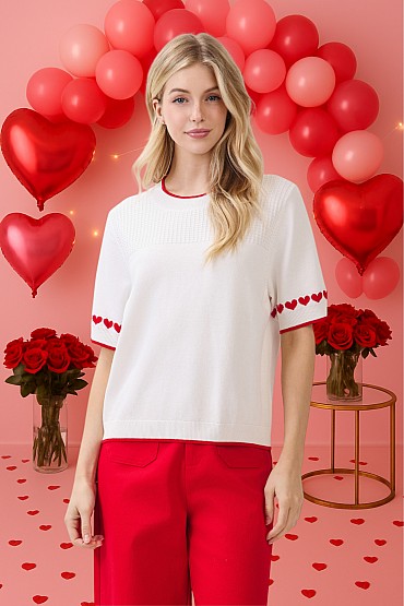 Knit Tee with Heart Sleeve Detail OT52268