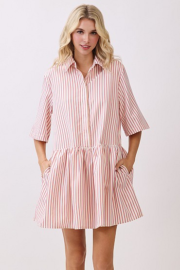 Striped Collared Shirt Dress MD52303