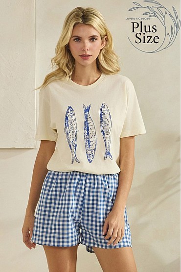 Plus Size Fish Print Graphic Tee WT52568PL