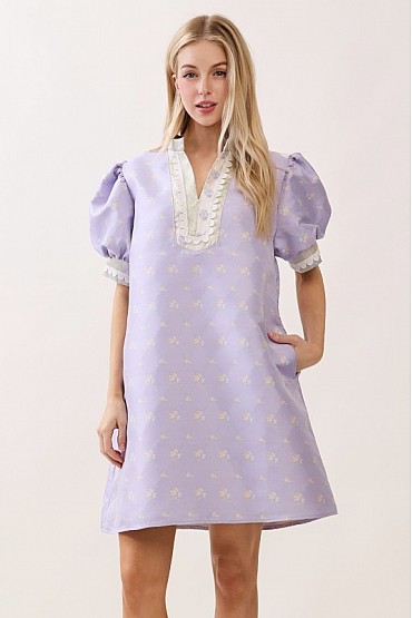 Short Sleeve Puff Sleeve Shift Dress CD52695