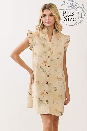 Plus Size Coastal Print Button-Front Dress CD52453PL