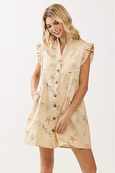 Coastal Print Button-Front Dress CD52453