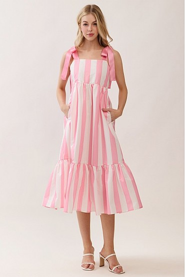 Striped Tie-Strap Midi Dress CD52543