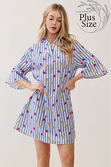 Plus Size Striped Fruit Print Dress CD52684PL