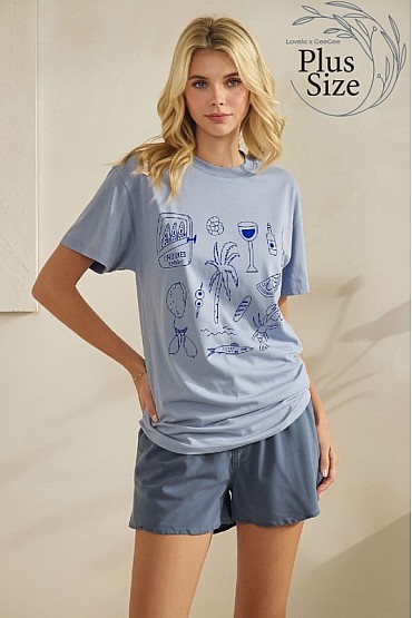 Plus Size Coastal Print Graphic Tee WT52595PL