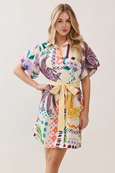 Abstract Print Shirt Dress CD52725