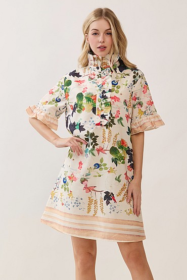 Botanical Print Ruffle Dress CD52731