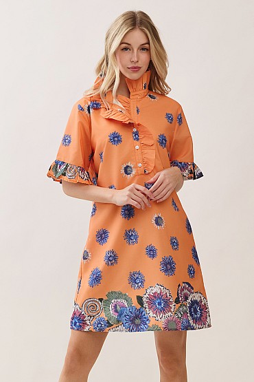 Floral Print Ruffled Shift Dress CD52732