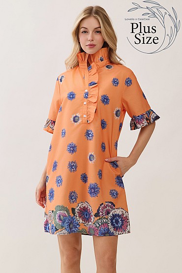 Plus Size Floral Print Ruffled Shift Dress CD52732PL