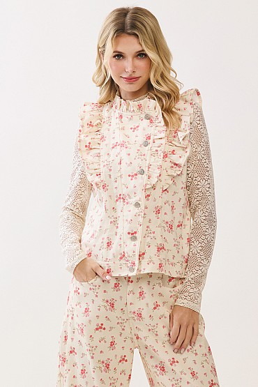 Floral Ruffle Trim Vest CJ52727