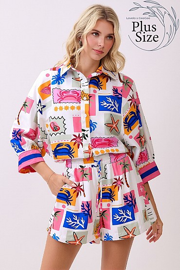 Plus Size Novelty Print Shorts CP52689PL