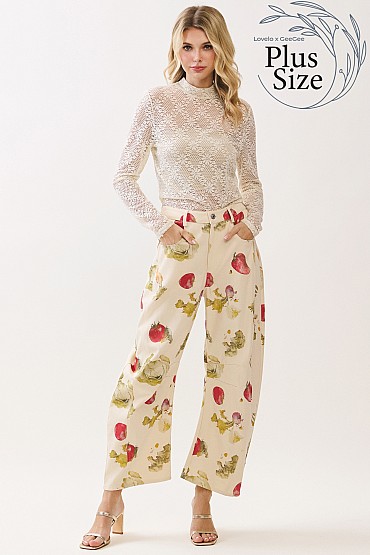 Plus Size Vegetable Print Barrel Cut Pants CP52785PL